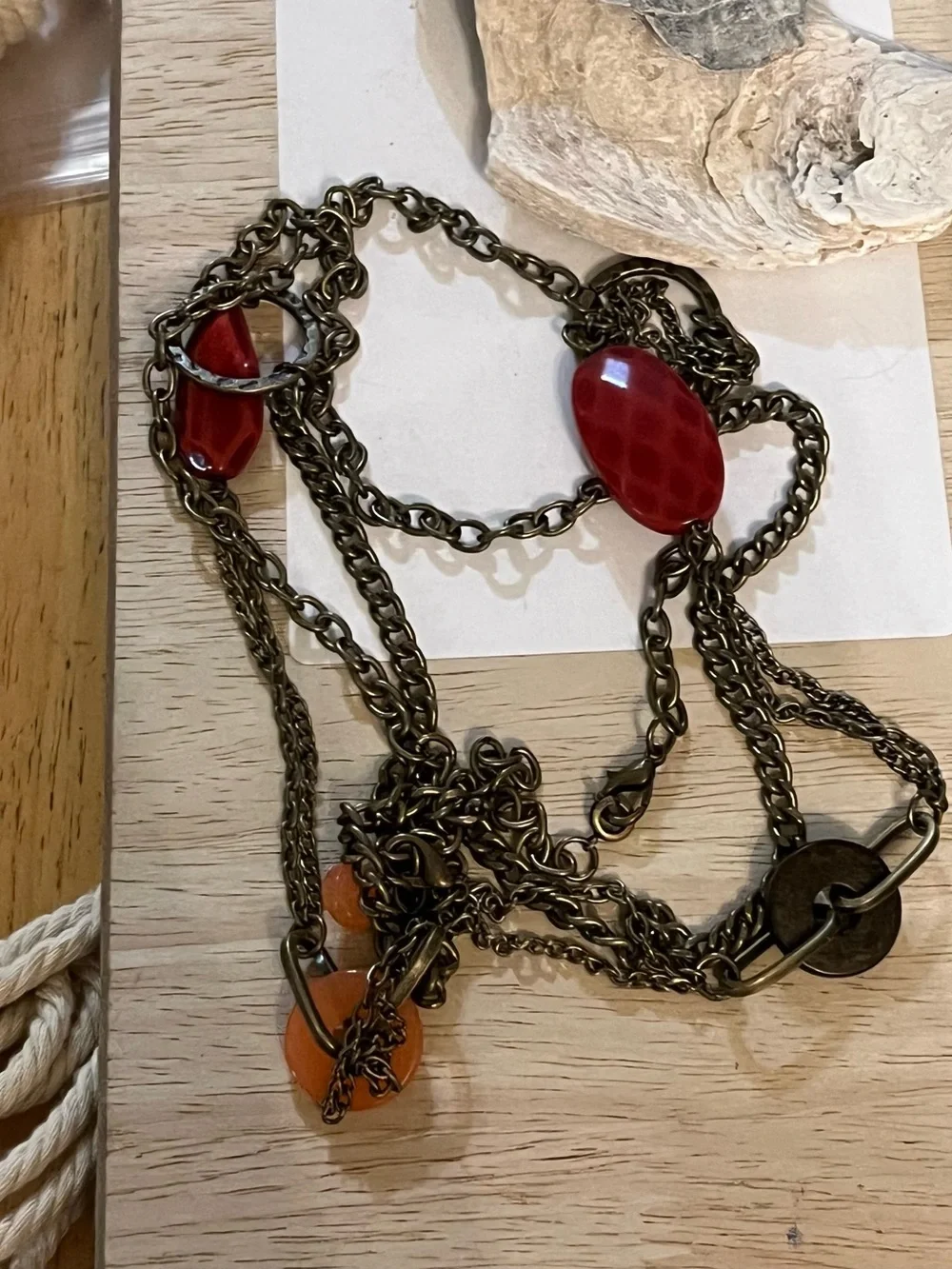 Premier Designs Red and Orange Mixed-Media Pendant Necklace